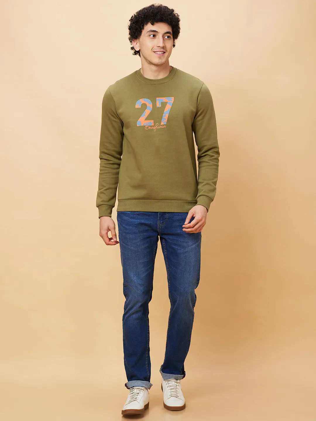 Olive Regular Fit Round Neck Long Sleeves Men's Sweatshirt by Being Human Clothing - Image 2