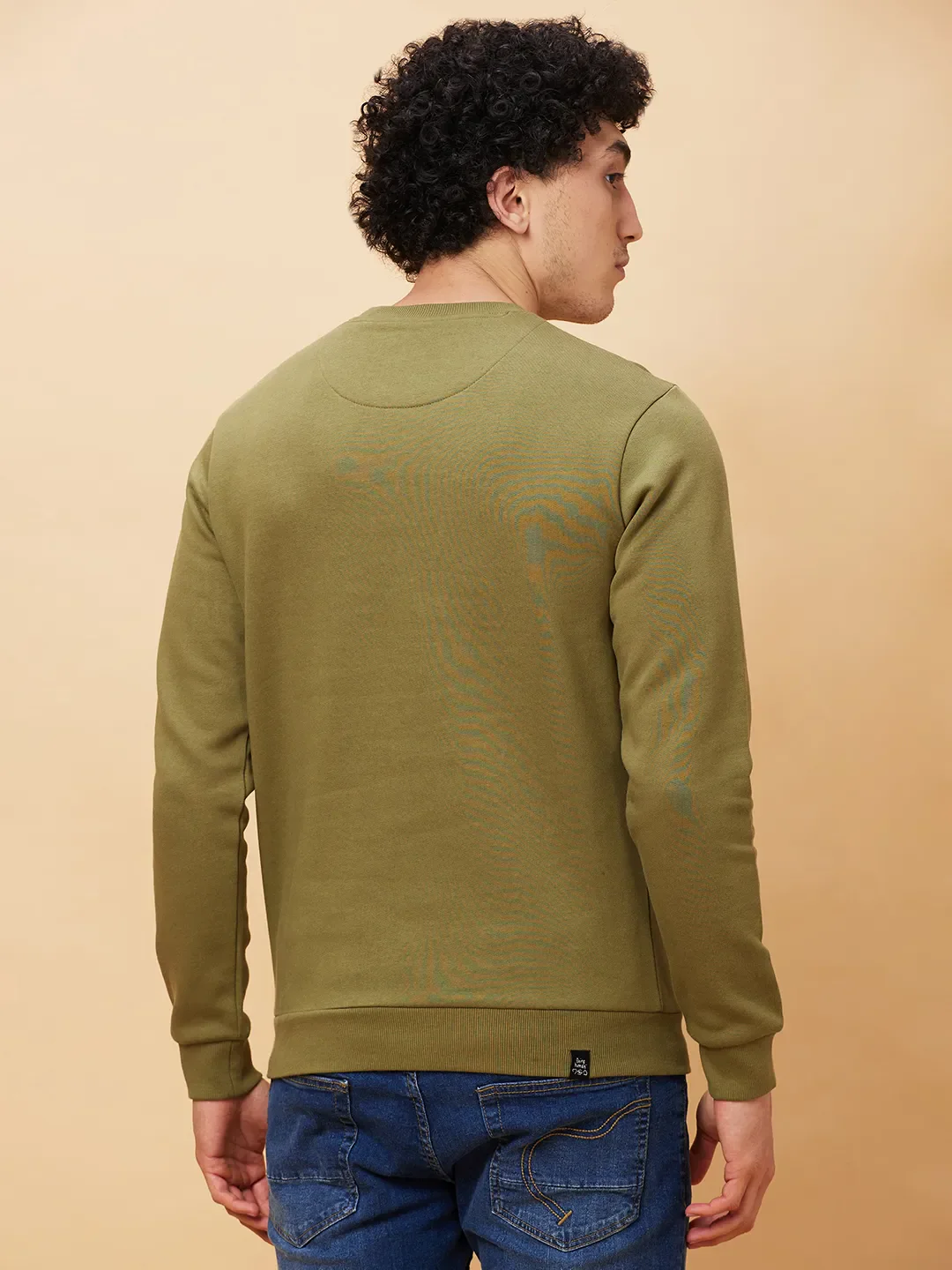 Olive Regular Fit Round Neck Long Sleeves Men's Sweatshirt by Being Human Clothing - Image 3