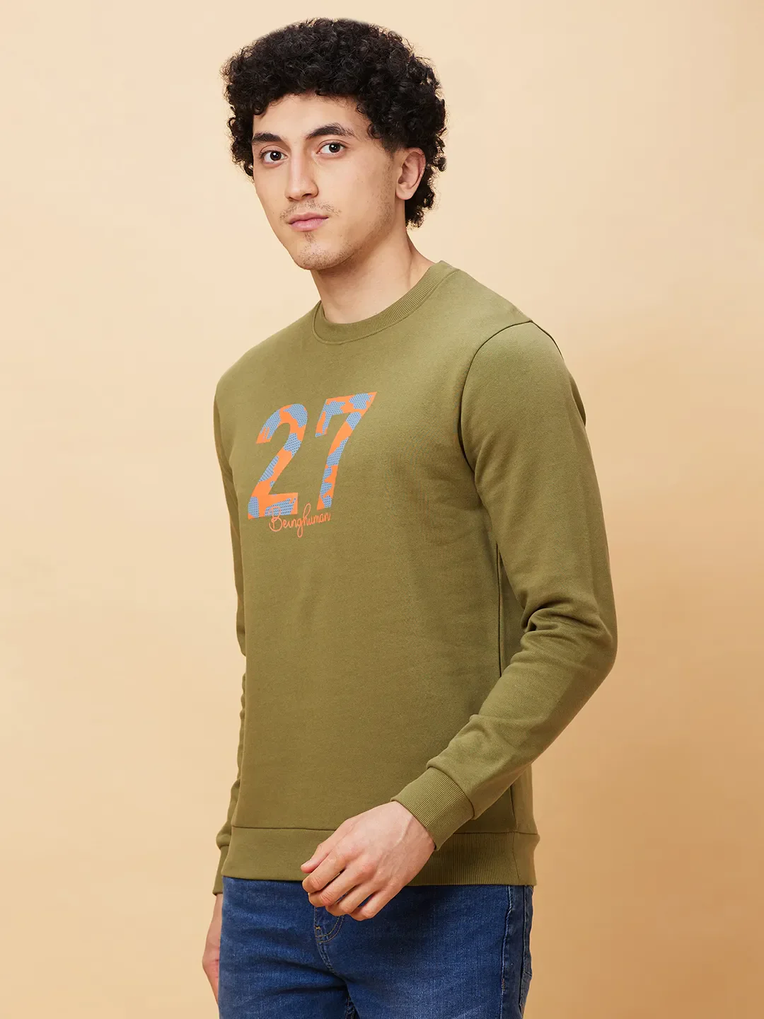 Olive Regular Fit Round Neck Long Sleeves Men's Sweatshirt by Being Human Clothing - Image 4