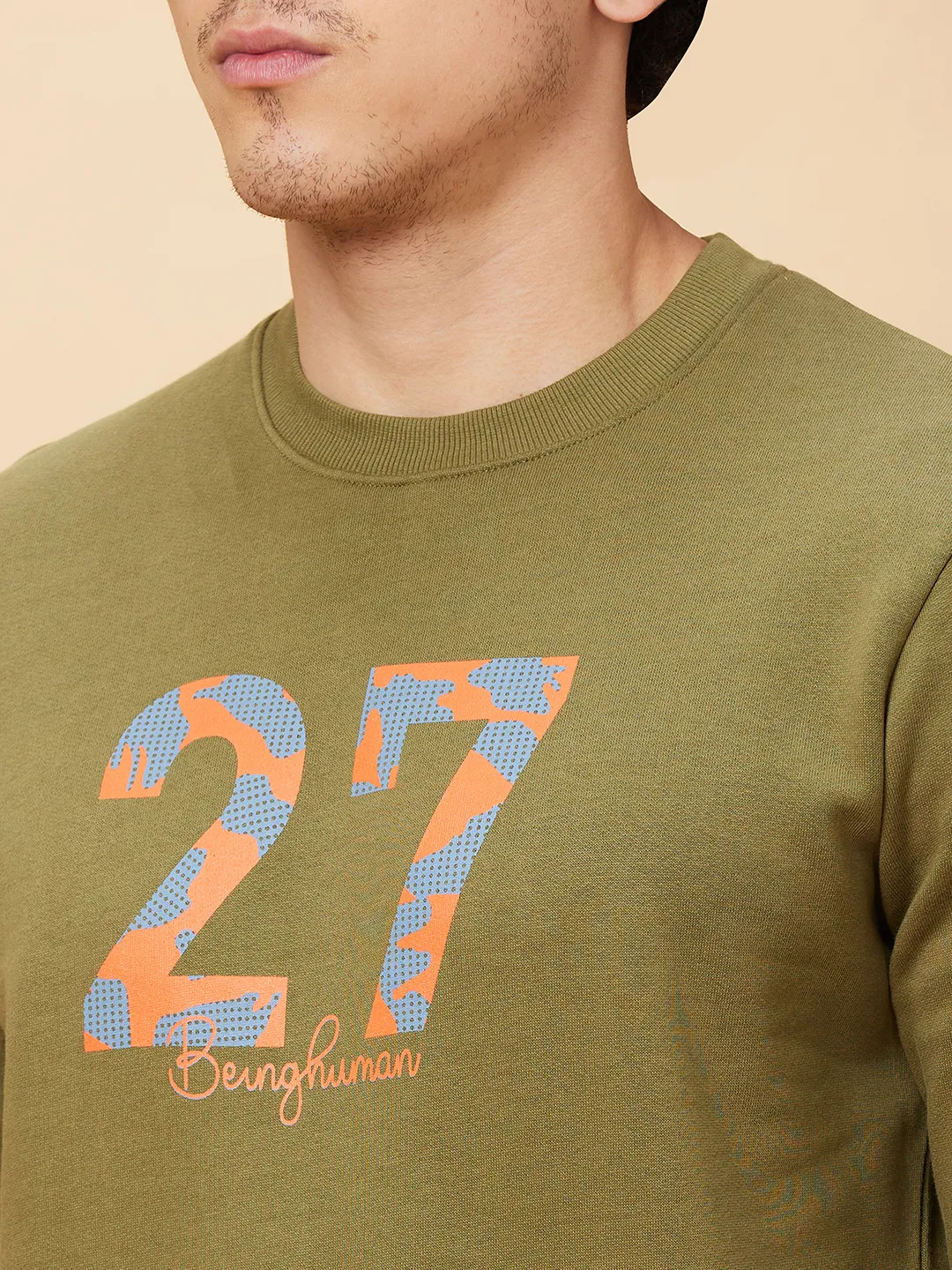Olive Regular Fit Round Neck Long Sleeves Men's Sweatshirt by Being Human Clothing - Image 5