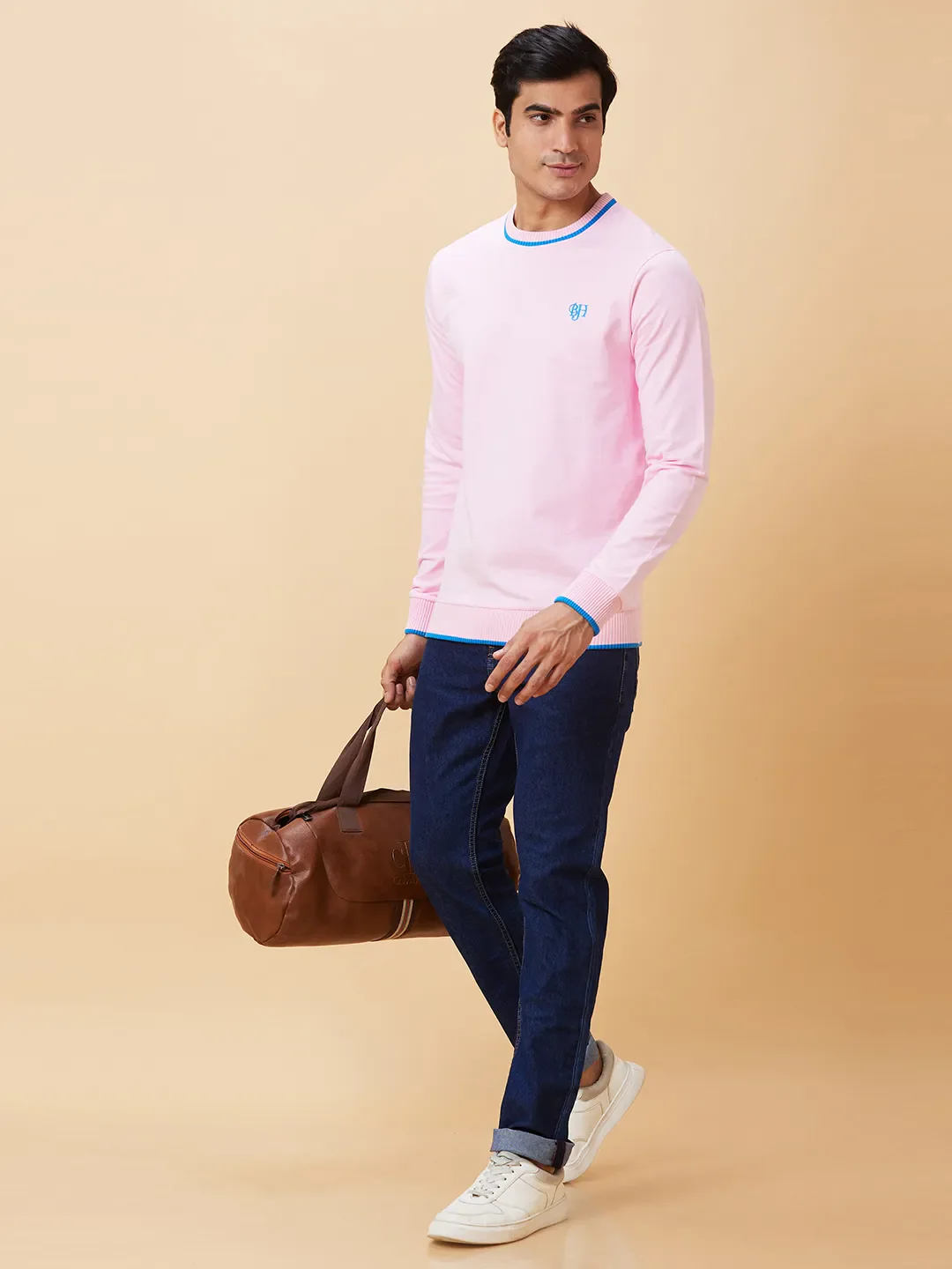 Pink Regular Fit Round Neck Long Sleeves Men's Sweatshirt by Being Human Clothing - Image 4