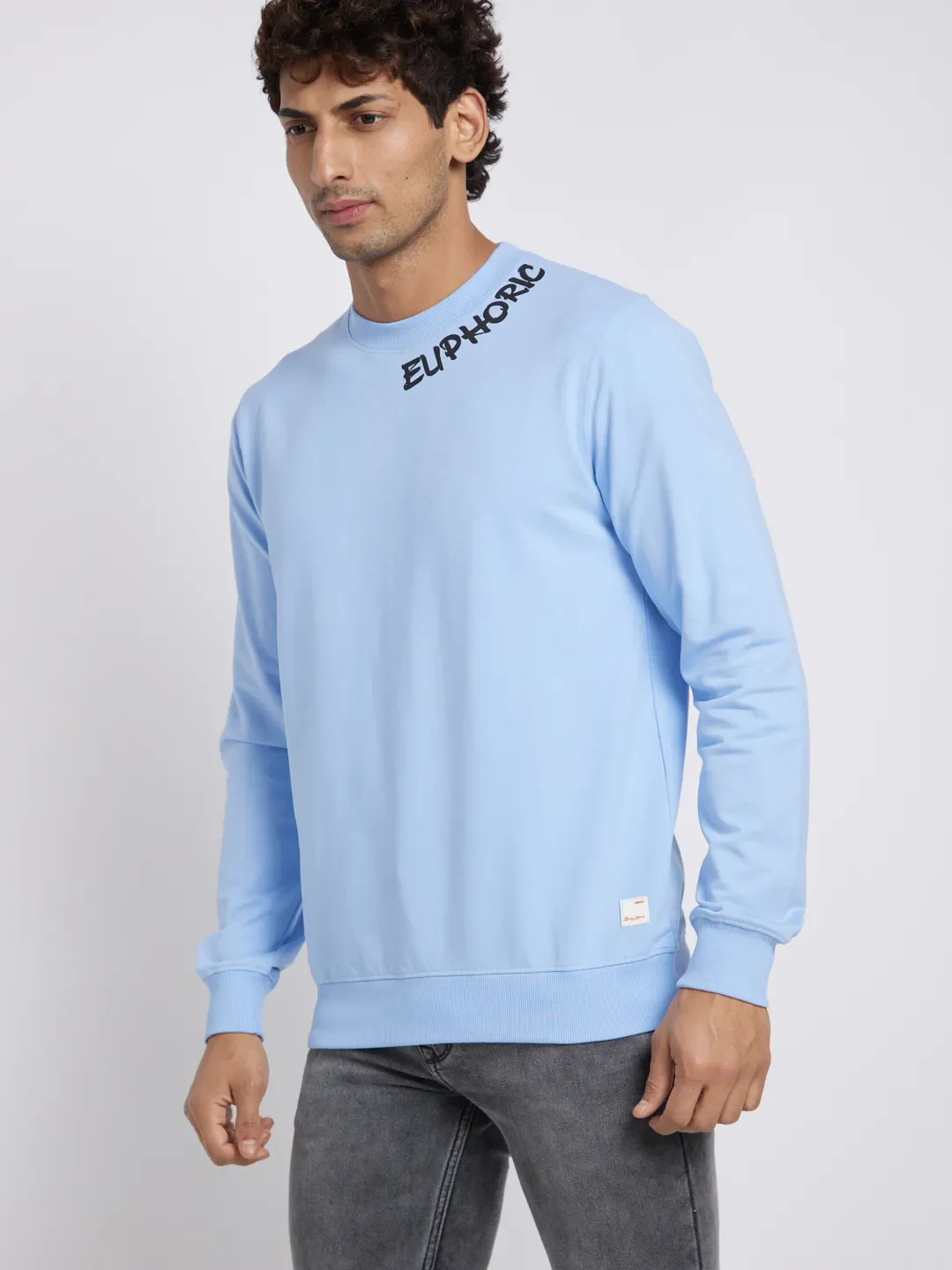 Sky Blue Regular Fit Round Neck Men's Sweatshirt by Being Human Clothing - Image 2