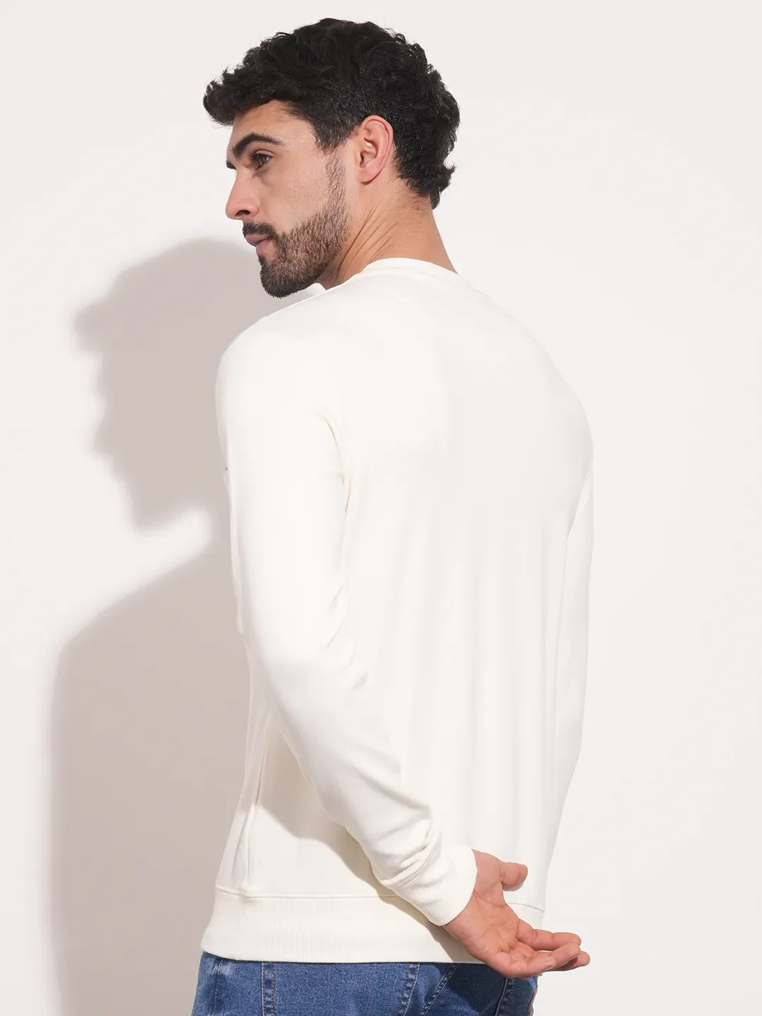 White Regular Fit Round Neck Long Sleeves Men's Sweatshirt by Being Human Clothing - Image 3