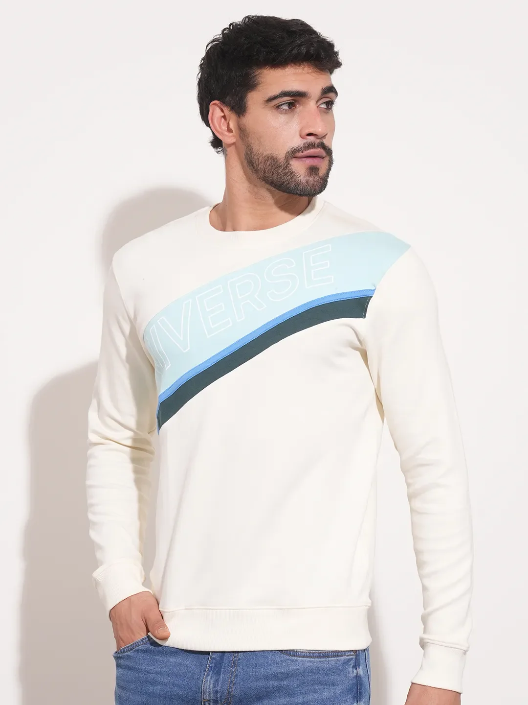 White Regular Fit Round Neck Long Sleeves Men's Sweatshirt by Being Human Clothing - Image 4