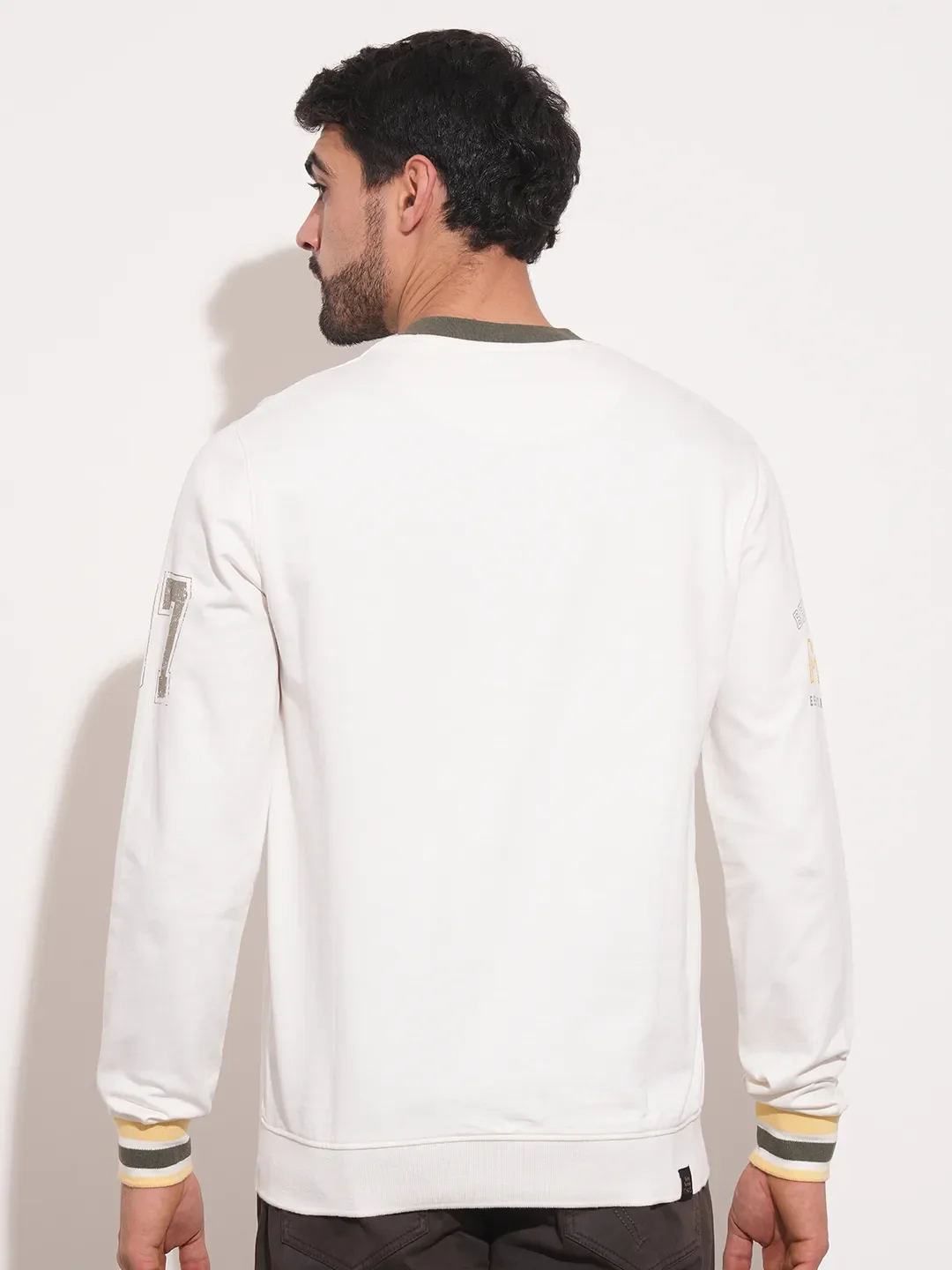 White Regular Fit Round Neck Long Sleeves Men's Sweatshirt by Being Human Clothing - Image 3