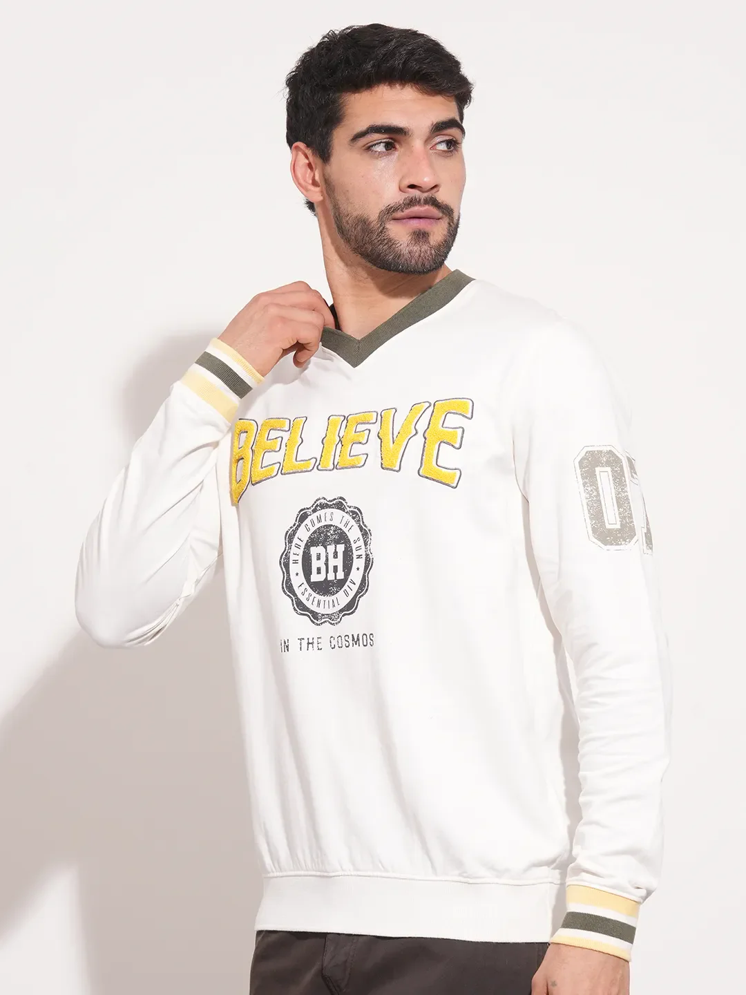 White Regular Fit Round Neck Long Sleeves Men's Sweatshirt by Being Human Clothing - Image 4