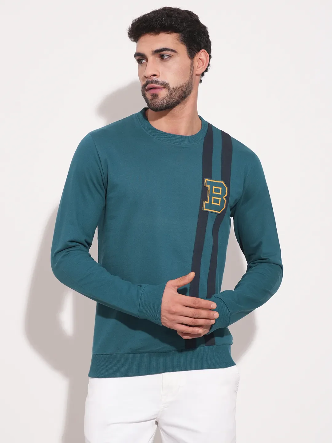 Green Regular Fit Round Neck Long Sleeves Men's Sweatshirt by Being Human Clothing