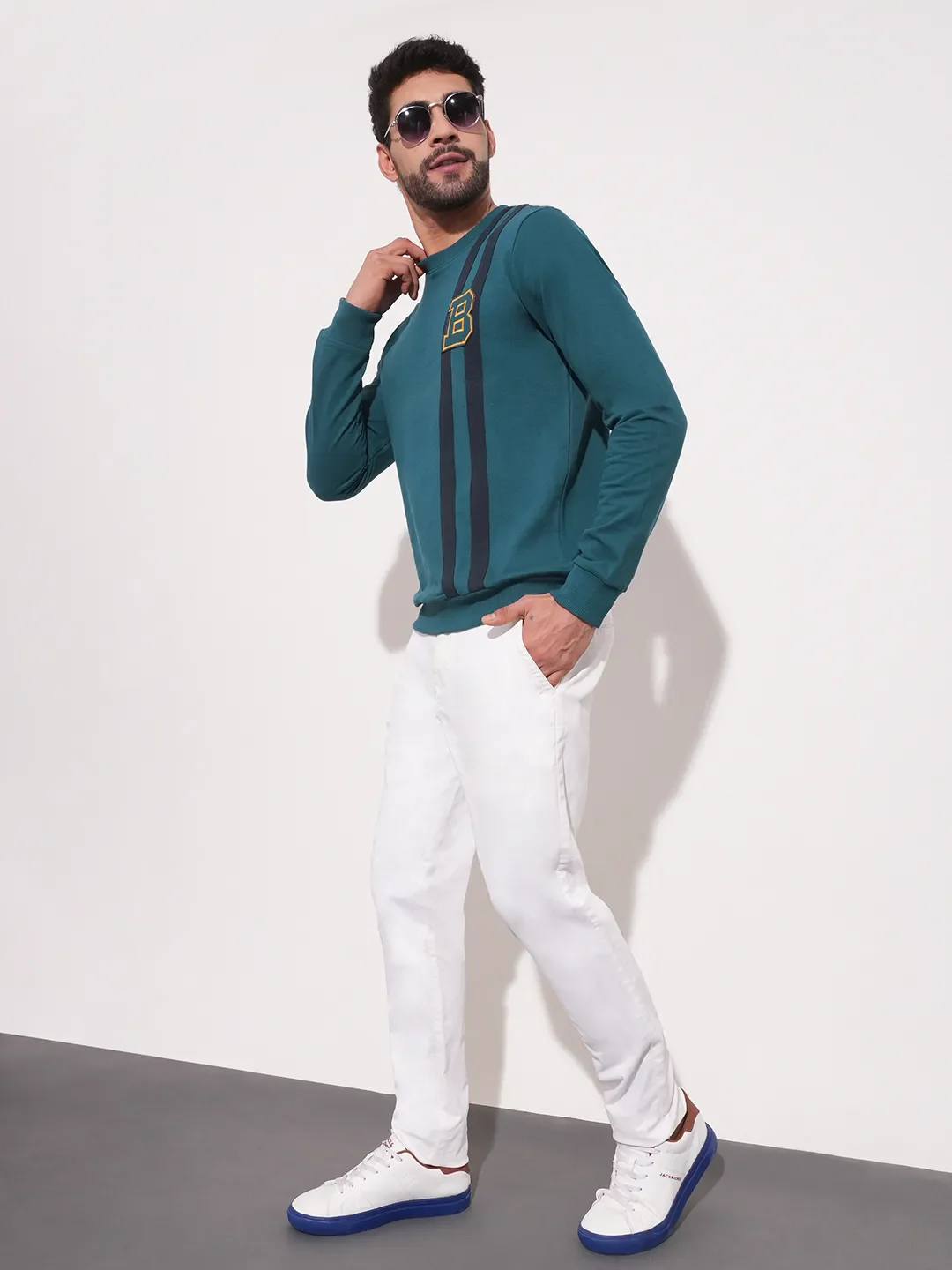 Green Regular Fit Round Neck Long Sleeves Men's Sweatshirt by Being Human Clothing - Image 4