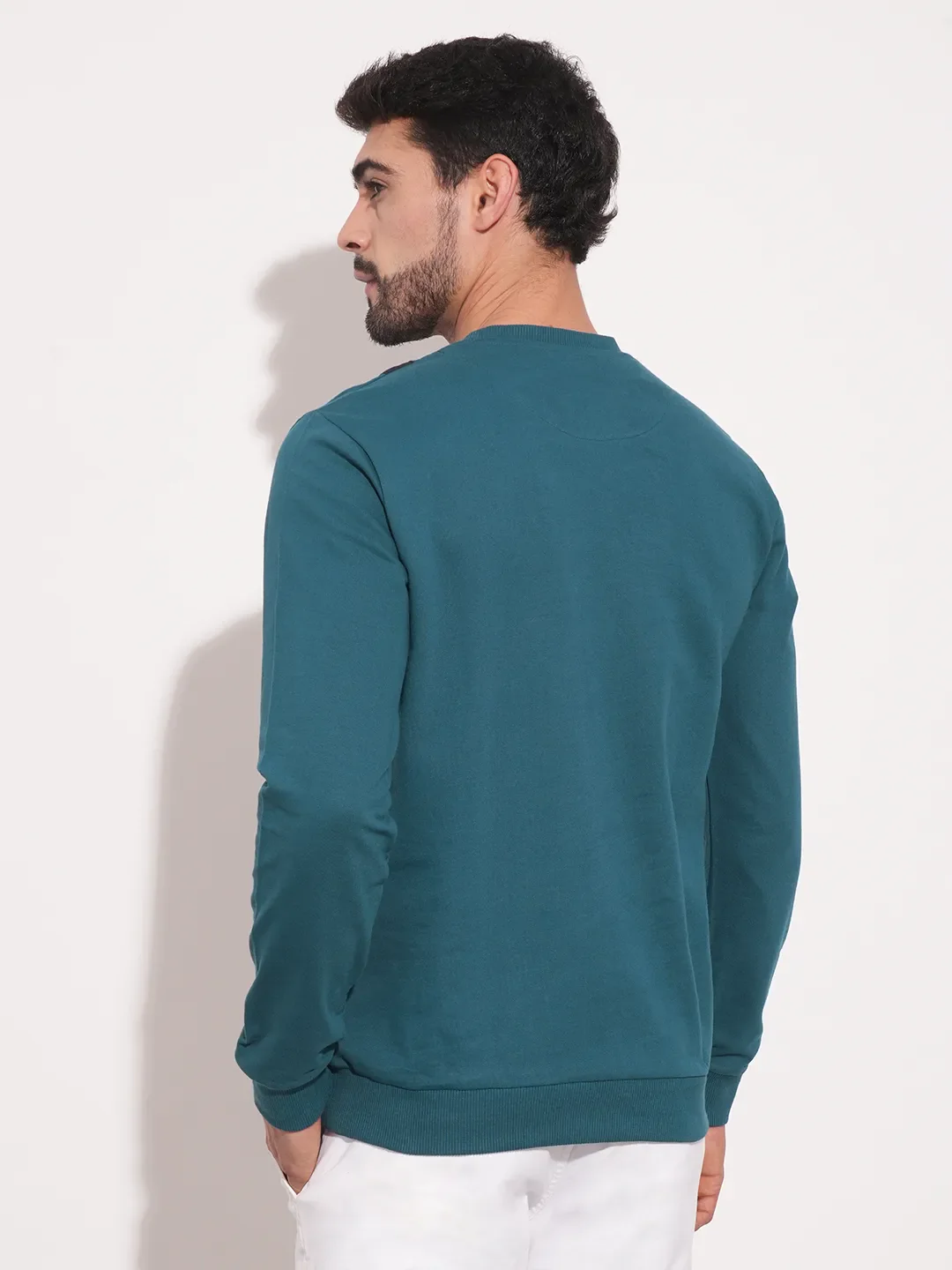 Green Regular Fit Round Neck Long Sleeves Men's Sweatshirt by Being Human Clothing - Image 5