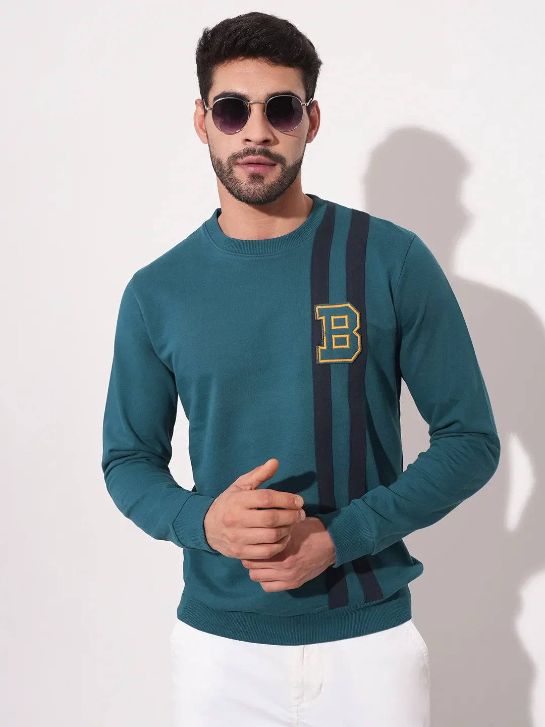Green Regular Fit Round Neck Long Sleeves Men's Sweatshirt by Being Human Clothing - Image 6