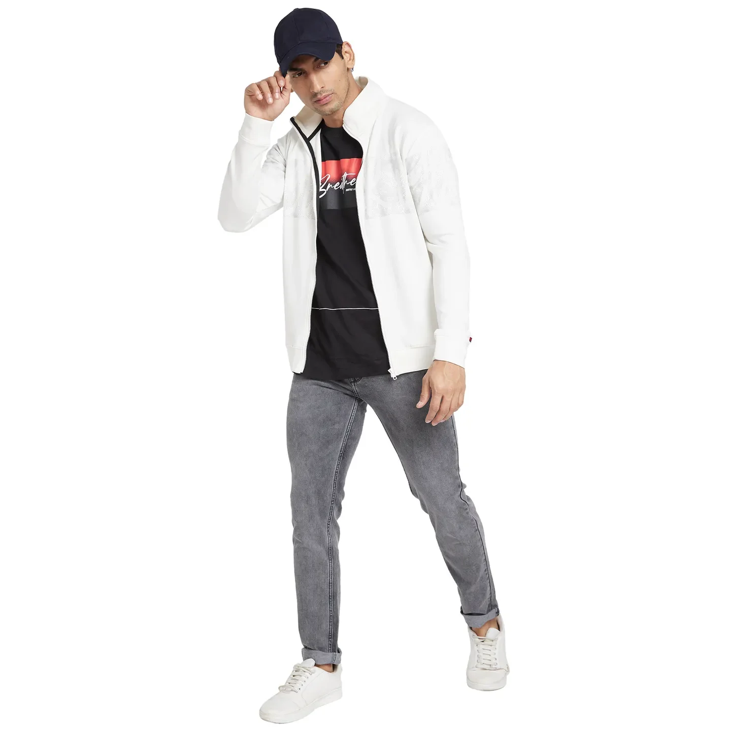 White Regular Fit Round Neck Long Sleeves Men's Sweatshirt by Being Human Clothing - Image 4