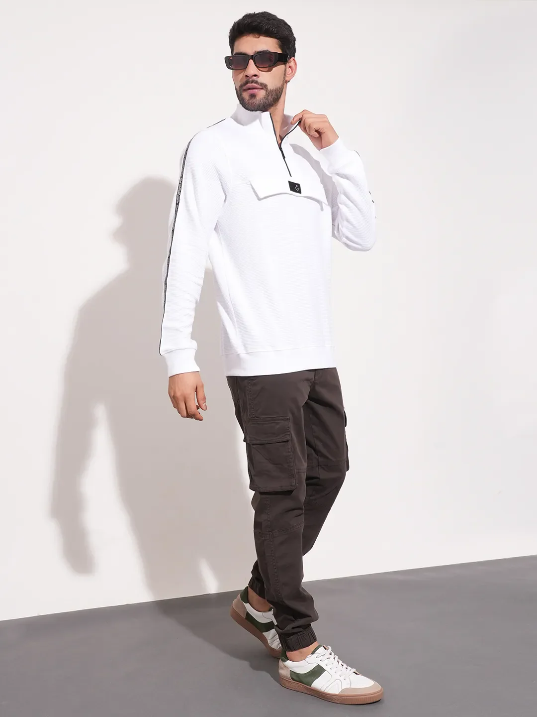White Regular Fit Round Neck Long Sleeves Men's Sweatshirt by Being Human Clothing - Image 2