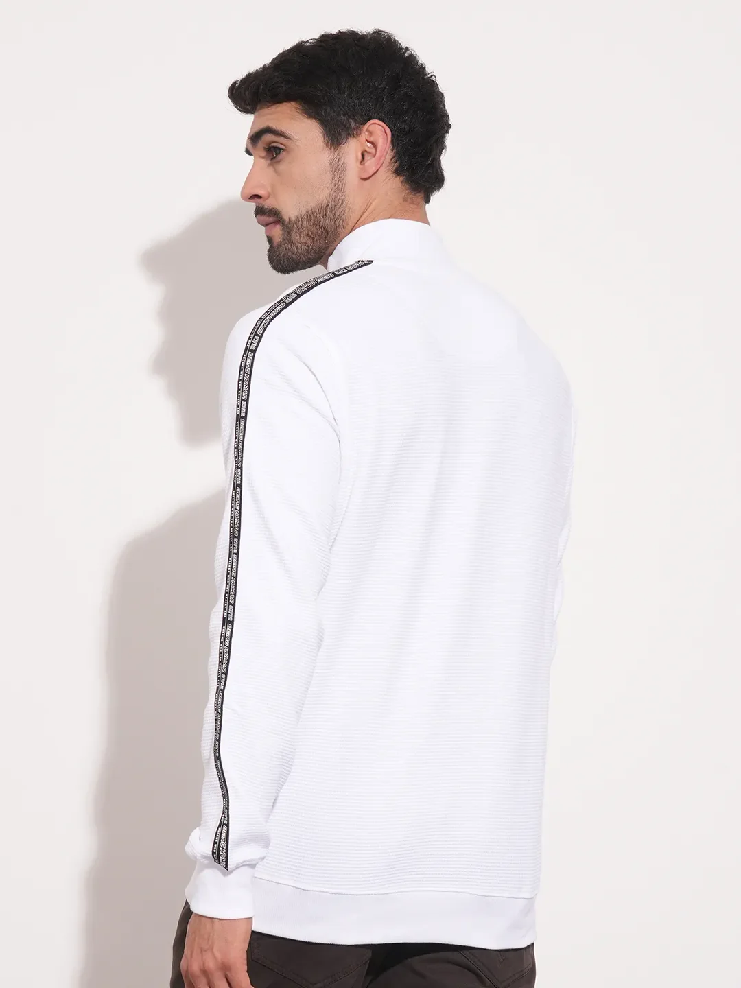 White Regular Fit Round Neck Long Sleeves Men's Sweatshirt by Being Human Clothing - Image 3