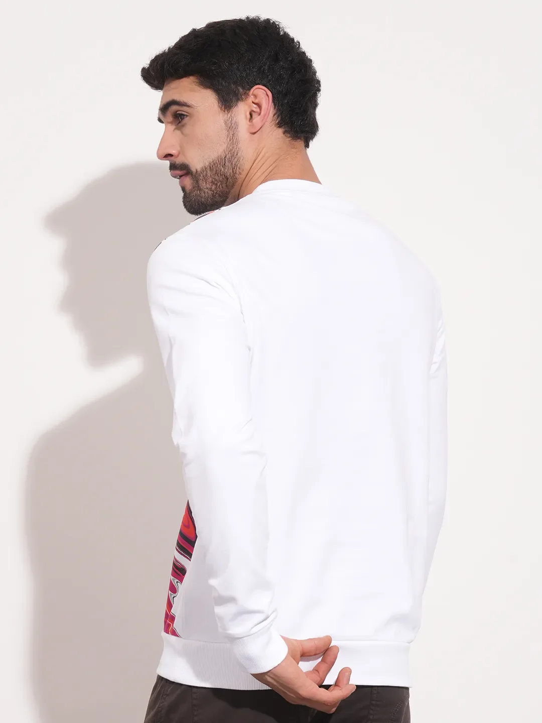 White Regular Fit Round Neck Long Sleeves Men's Sweatshirt by Being Human Clothing - Image 3