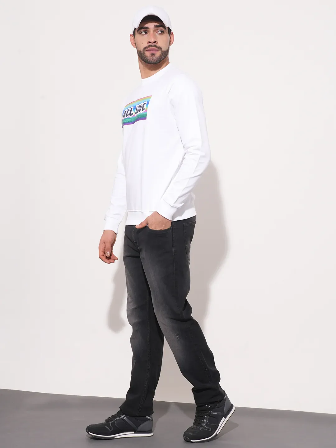 White Regular Fit Round Neck Men's Sweatshirt by Being Human Clothing - Image 2
