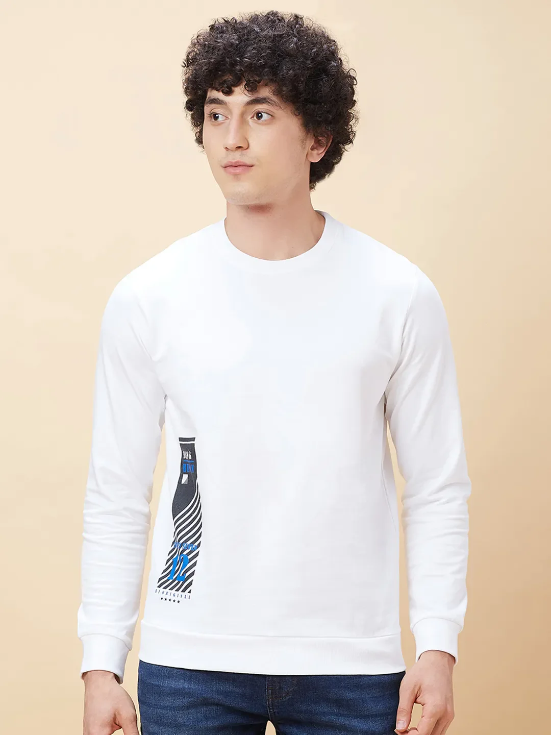 White Regular Fit Round Neck Long Sleeves Men's Sweatshirt by Being Human Clothing
