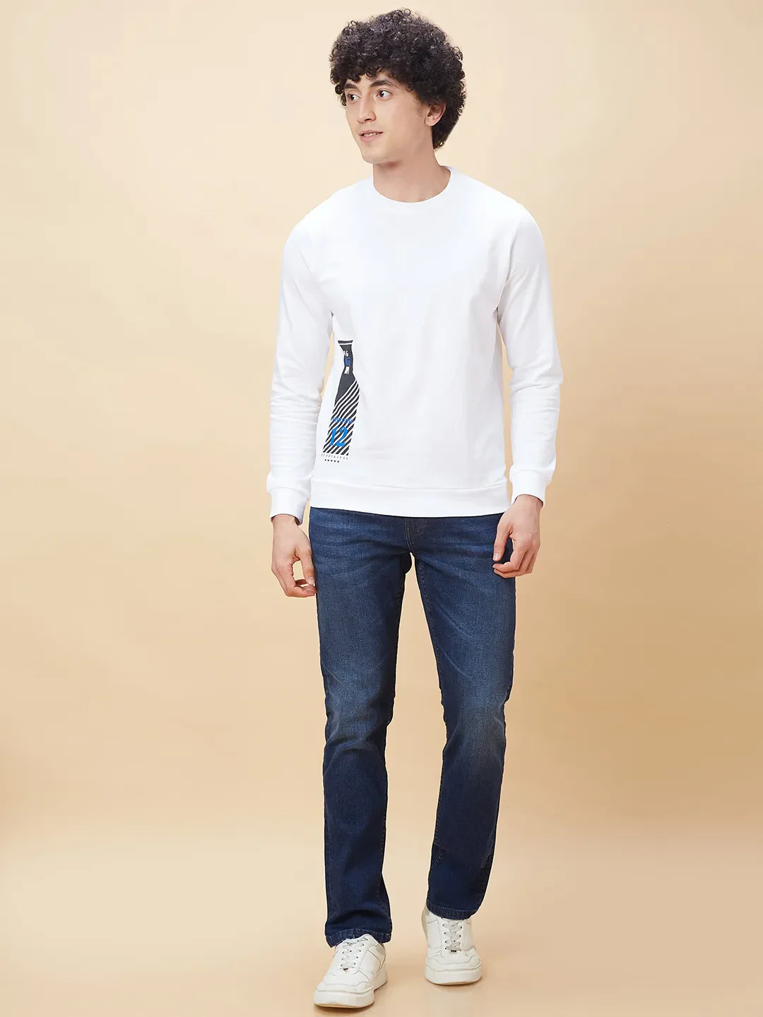 White Regular Fit Round Neck Long Sleeves Men's Sweatshirt by Being Human Clothing - Image 2