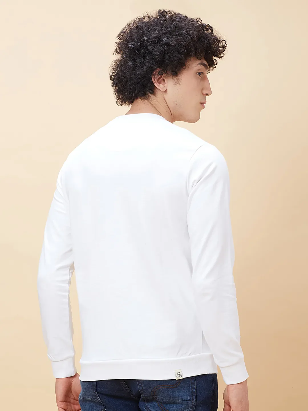 White Regular Fit Round Neck Long Sleeves Men's Sweatshirt by Being Human Clothing - Image 3