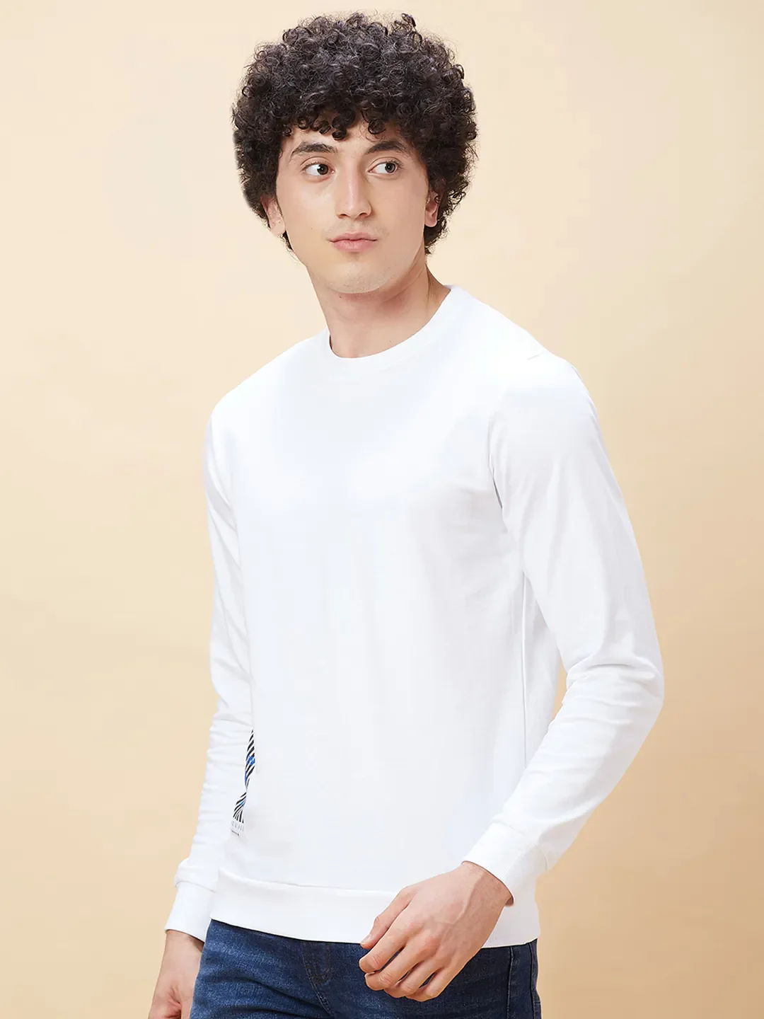 White Regular Fit Round Neck Long Sleeves Men's Sweatshirt by Being Human Clothing - Image 4