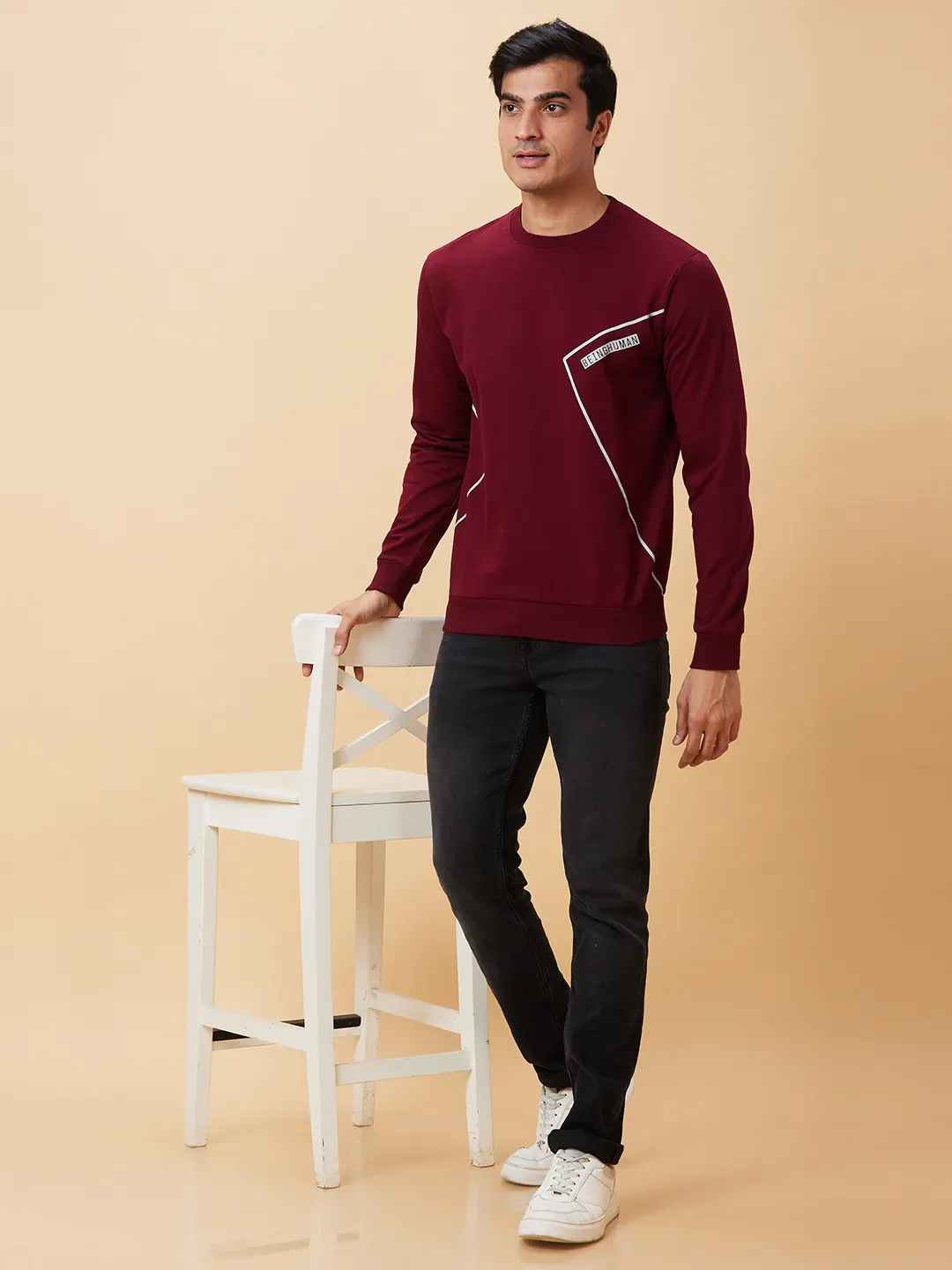 Red Regular Fit Round Neck Long Sleeves Men's Sweatshirt by Being Human Clothing