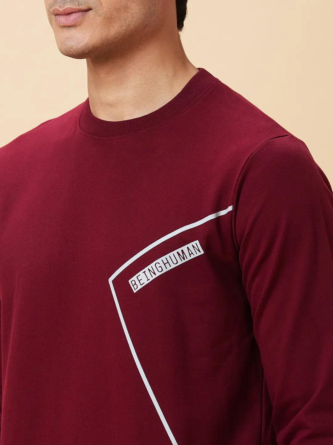 Red Regular Fit Round Neck Long Sleeves Men's Sweatshirt by Being Human Clothing - Image 2