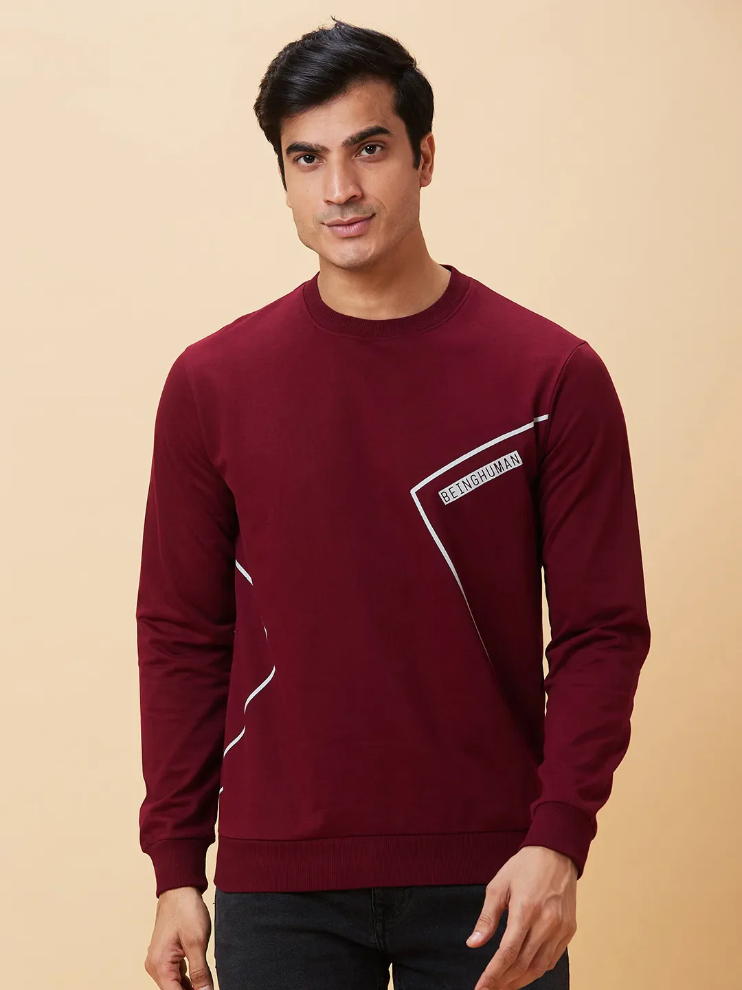 Red Regular Fit Round Neck Long Sleeves Men's Sweatshirt by Being Human Clothing - Image 6