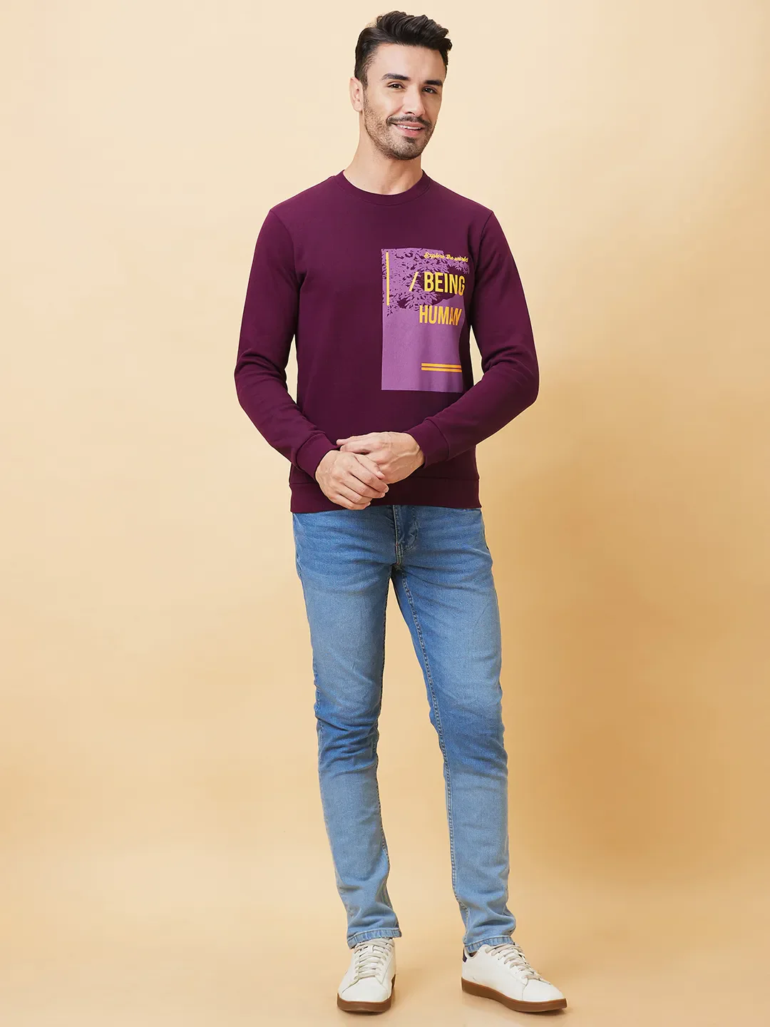 Red Regular Fit Round Neck Long Sleeves Men's Sweatshirt by Being Human Clothing - Image 2