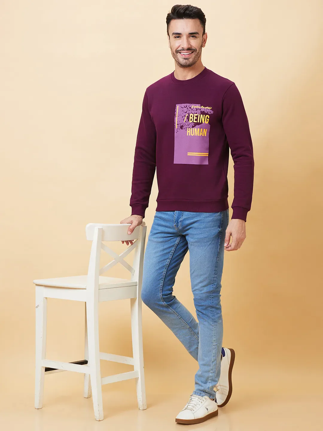 Red Regular Fit Round Neck Long Sleeves Men's Sweatshirt by Being Human Clothing - Image 6