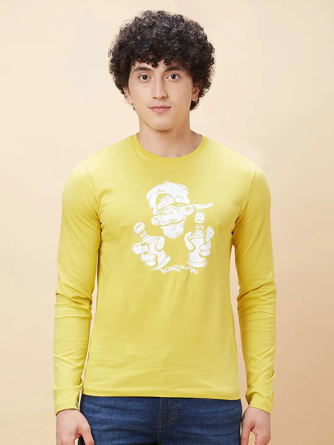 Yellow Regular Fit Men's Long Sleeves T-Shirt by Being Human Clothing