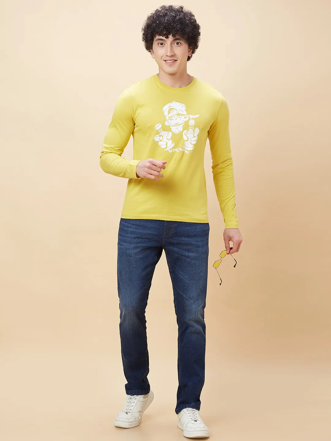 Yellow Regular Fit Men's Long Sleeves T-Shirt by Being Human Clothing - Image 6