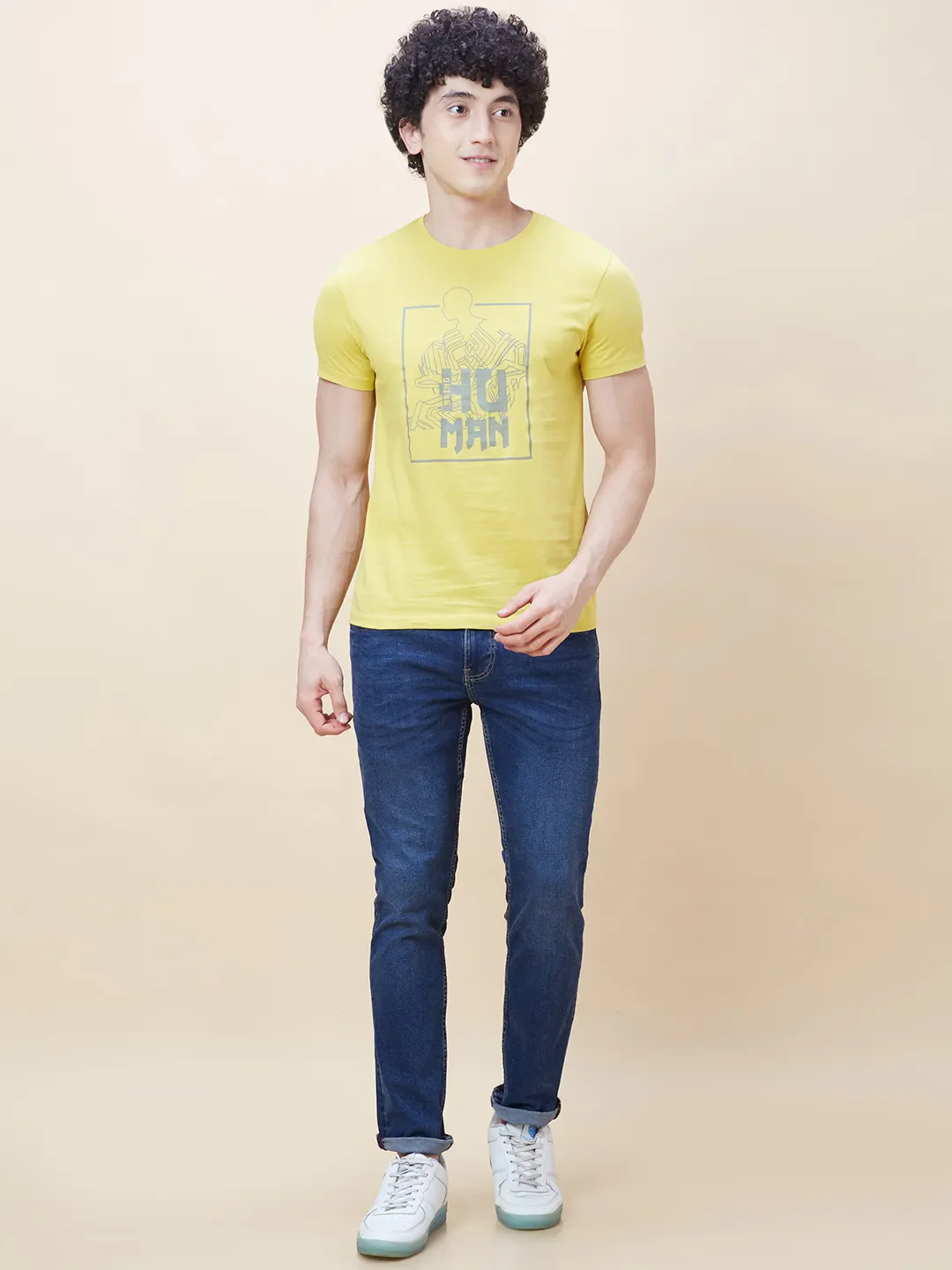 Yellow Regular Fit Men's Short Sleeves T-Shirt by Being Human Clothing - Image 2
