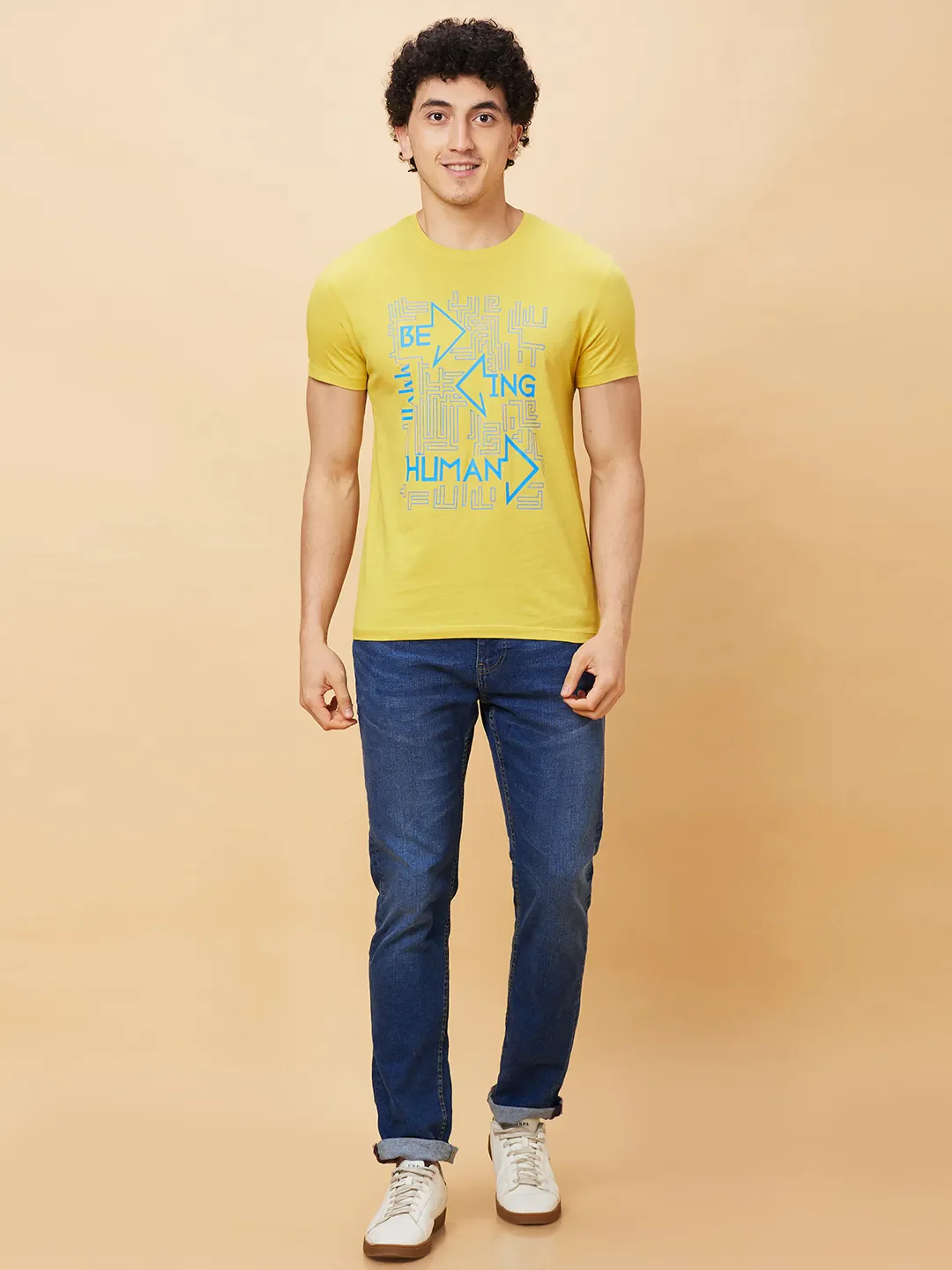 Yellow Regular Fit Men's Short Sleeves T-Shirt by Being Human Clothing - Image 2