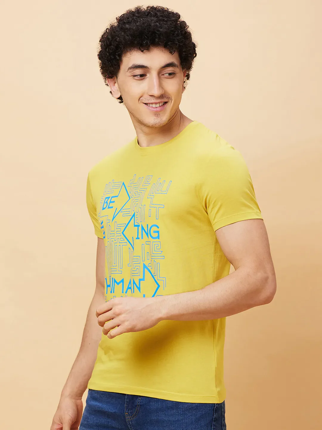 Yellow Regular Fit Men's Short Sleeves T-Shirt by Being Human Clothing - Image 4