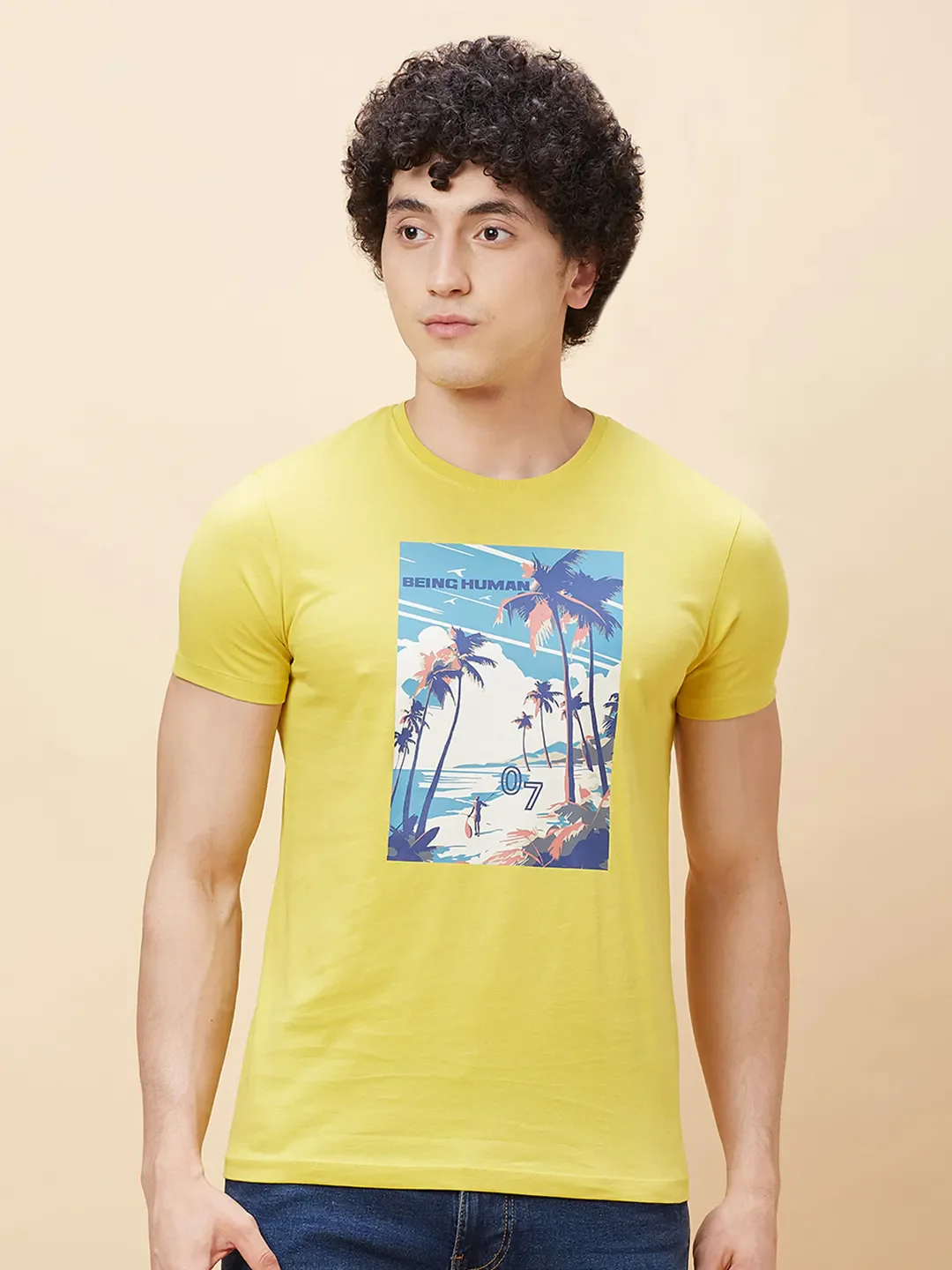 Yellow Regular Fit Men's Short Sleeves T-Shirt by Being Human Clothing