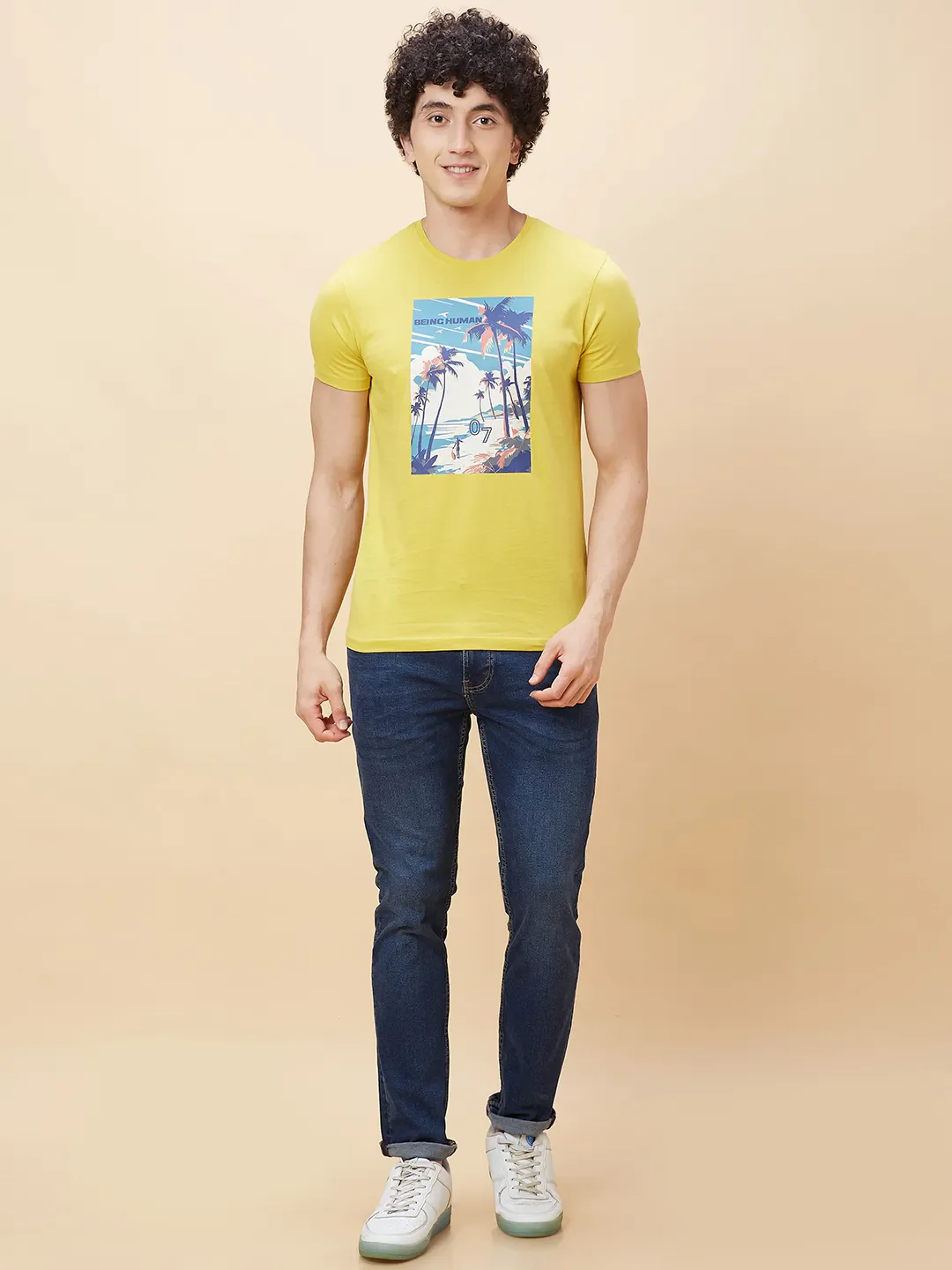 Yellow Regular Fit Men's Short Sleeves T-Shirt by Being Human Clothing - Image 2