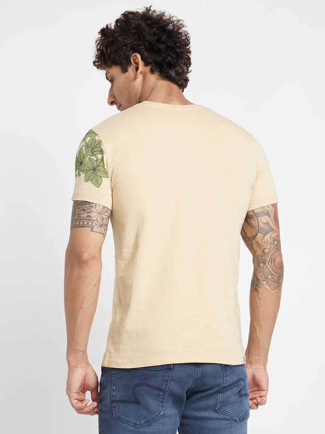 Beige Regular Fit Round Neck Men's T-Shirt by Being Human Clothing - Image 4