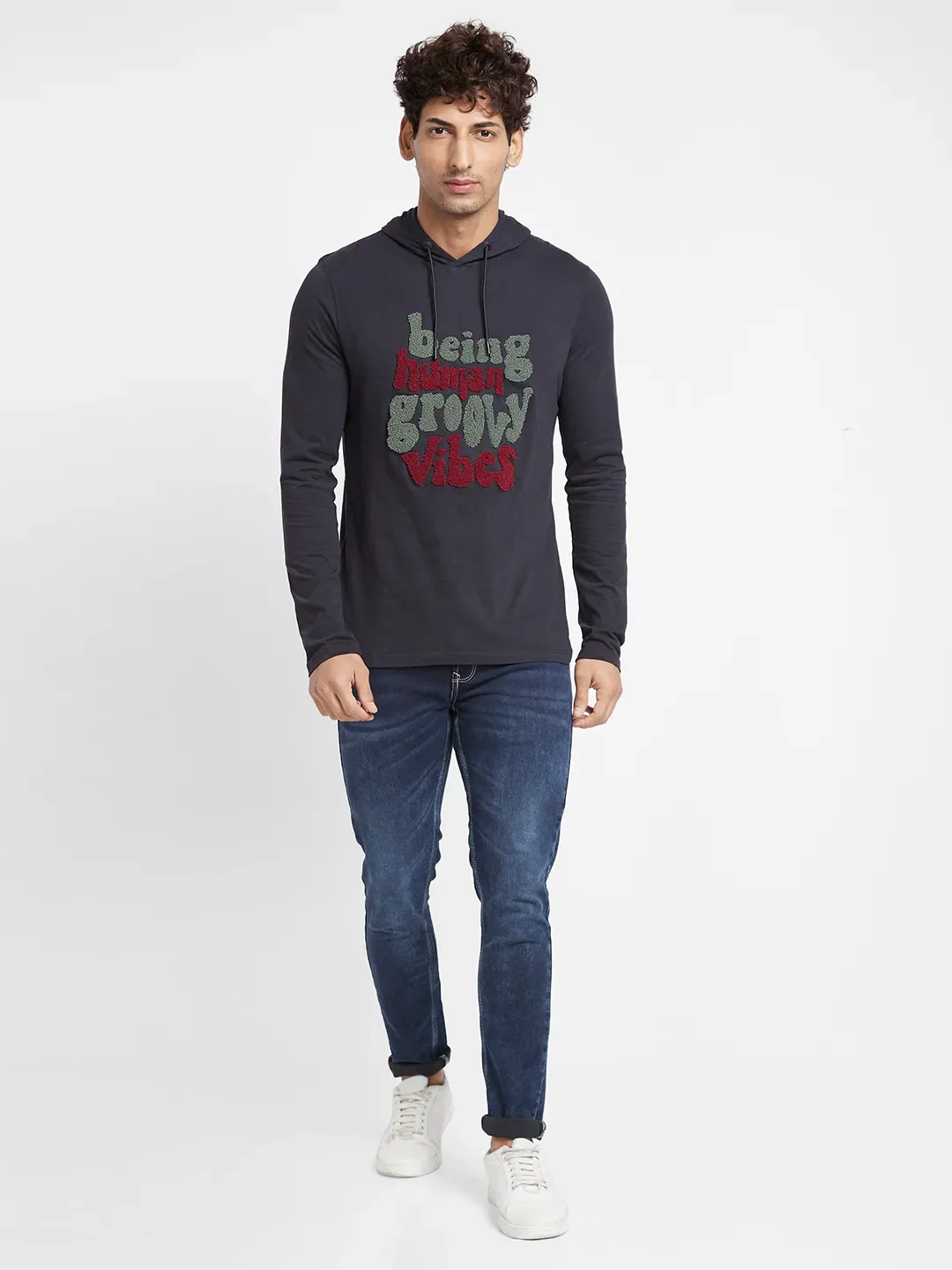 Black Regular Fit Hooded Neck Men's T-Shirt by Being Human Clothing - Image 2