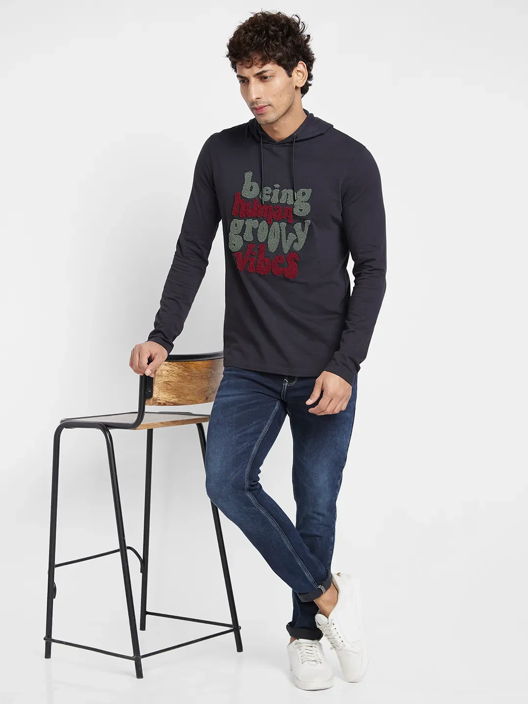 Black Regular Fit Hooded Neck Men's T-Shirt by Being Human Clothing - Image 6