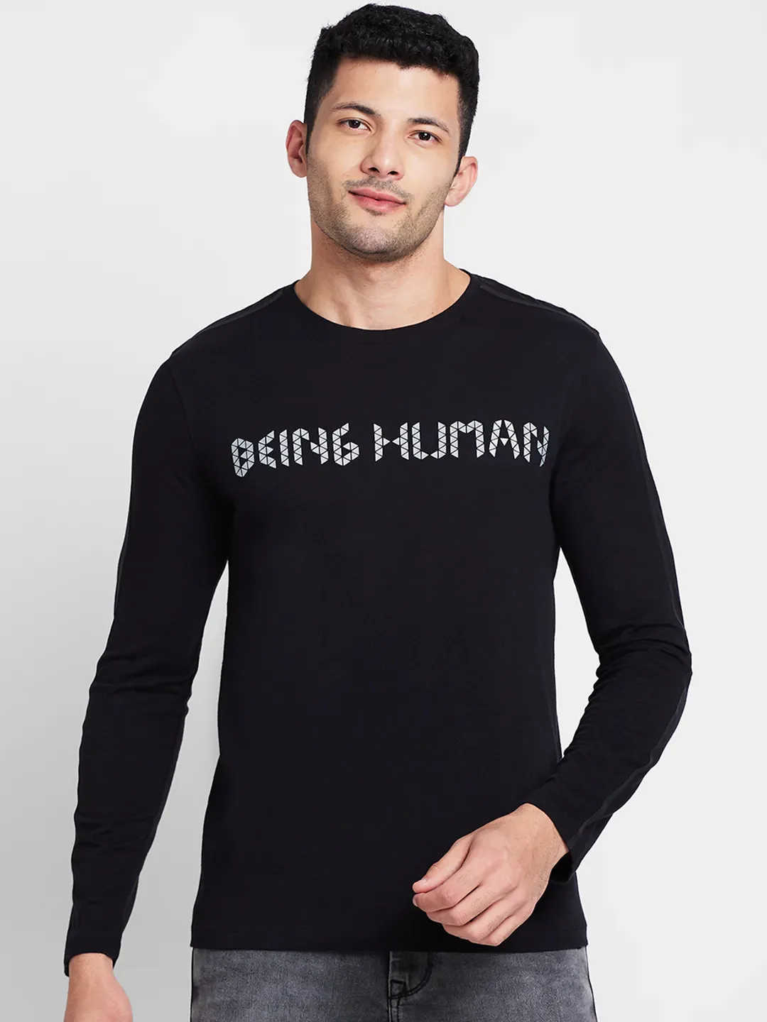 Black Regular Fit Men's Long Sleeves T-Shirt by Being Human Clothing - Image 6