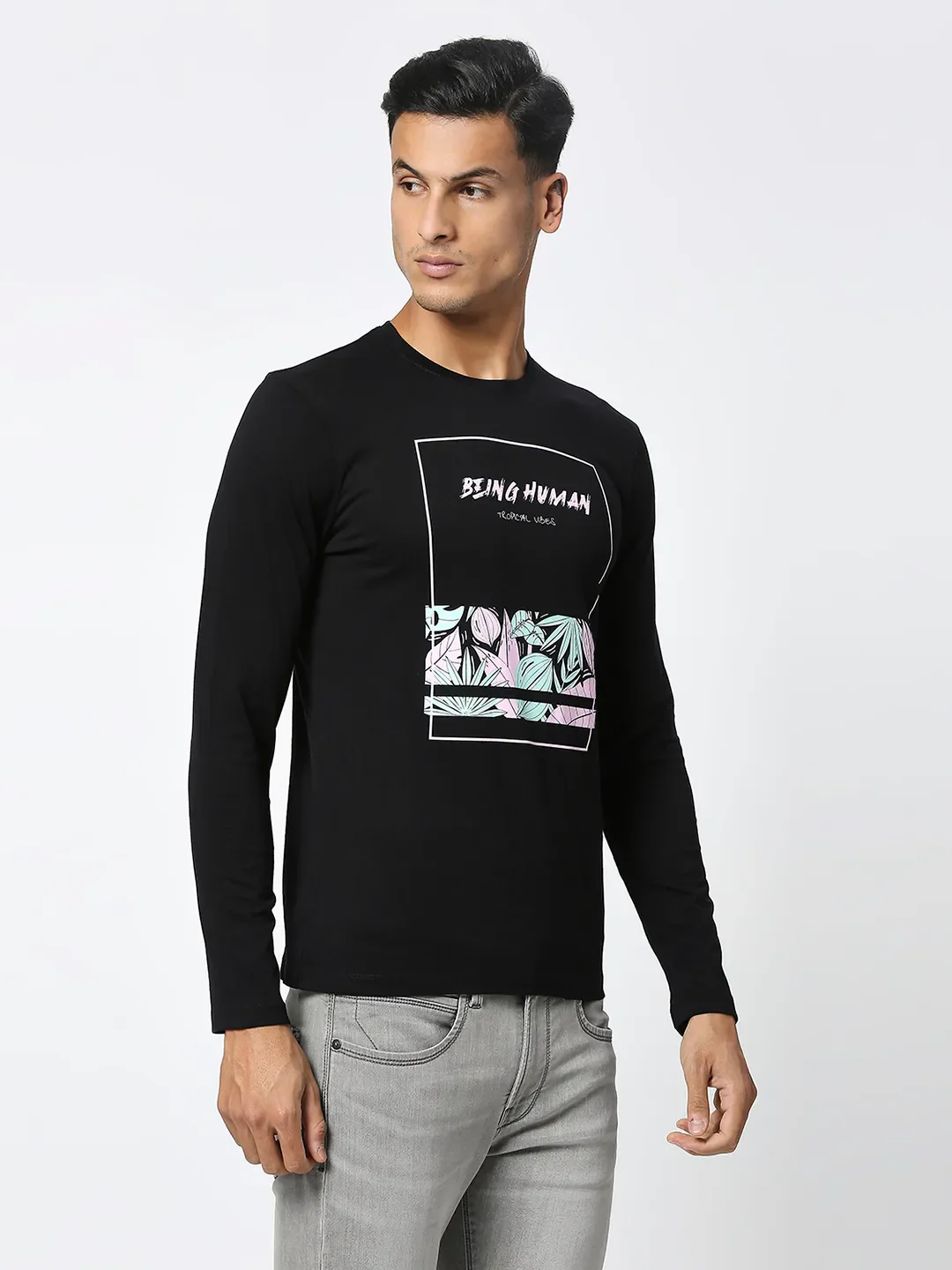 Black Regular Fit Men's Long Sleeves T-Shirt by Being Human Clothing - Image 4