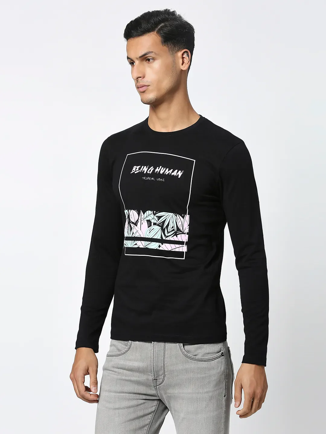 Black Regular Fit Men's Long Sleeves T-Shirt by Being Human Clothing - Image 5