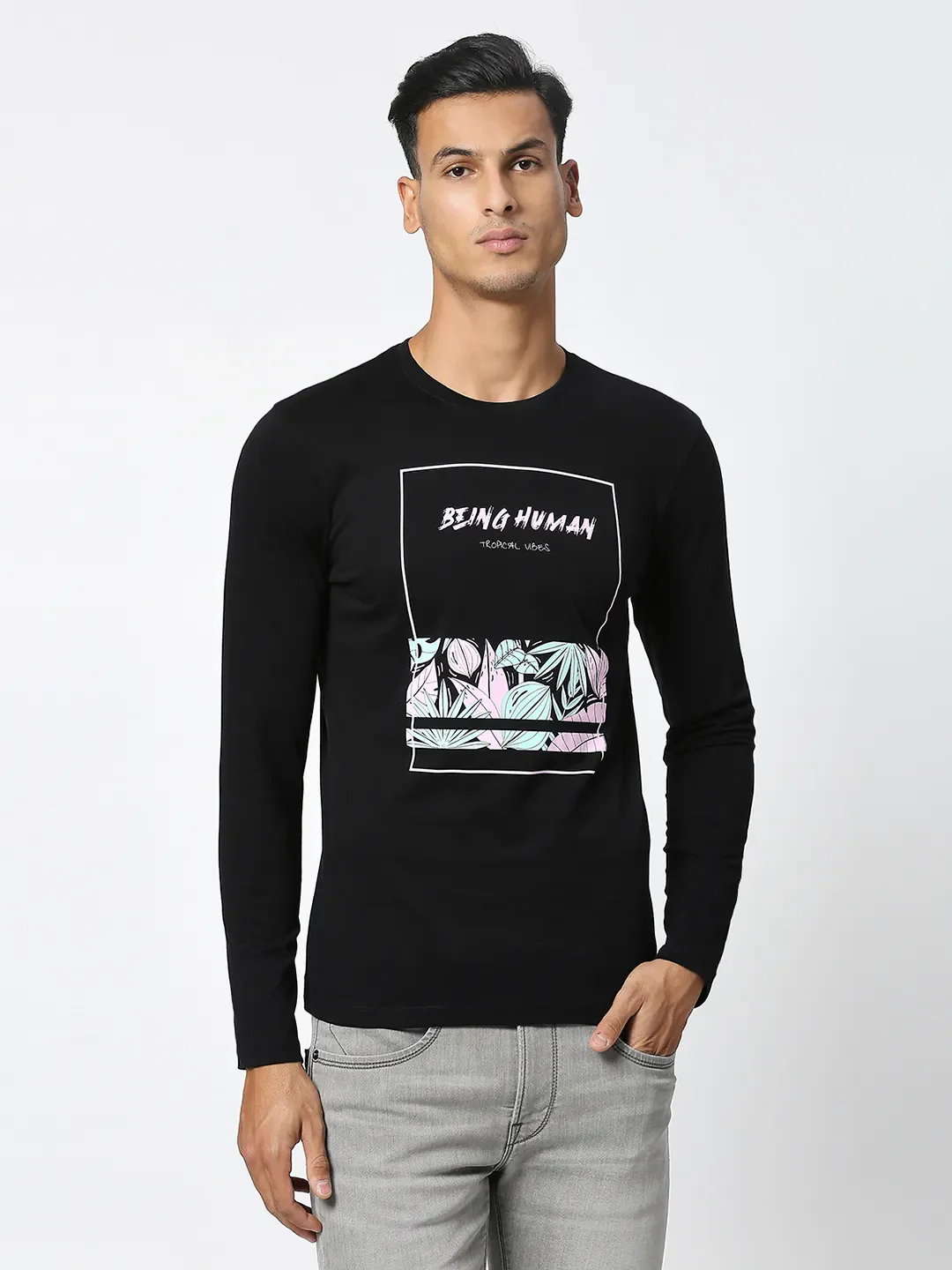 Black Regular Fit Men's Long Sleeves T-Shirt by Being Human Clothing - Image 6