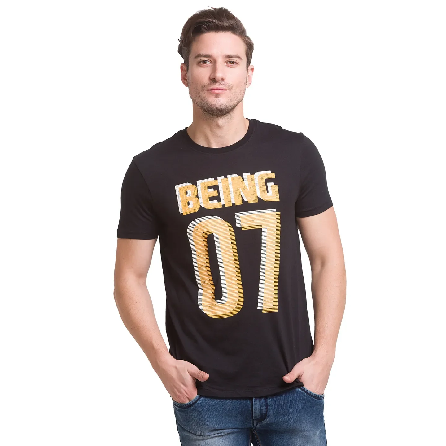 Black Regular Fit Men's Short Sleeves T-Shirt by Being Human Clothing