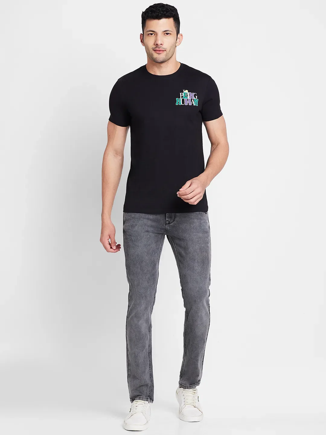 Black Regular Fit Men's Short Sleeves T-Shirt by Being Human Clothing - Image 2