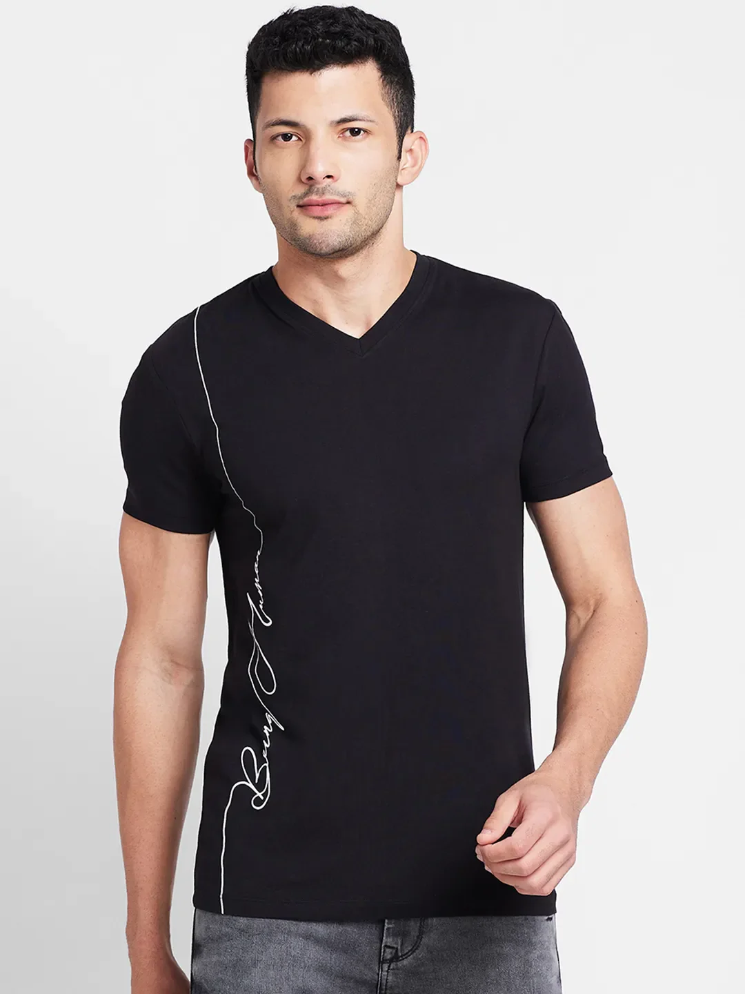 Black Regular Fit Men's Short Sleeves T-Shirt by Being Human Clothing