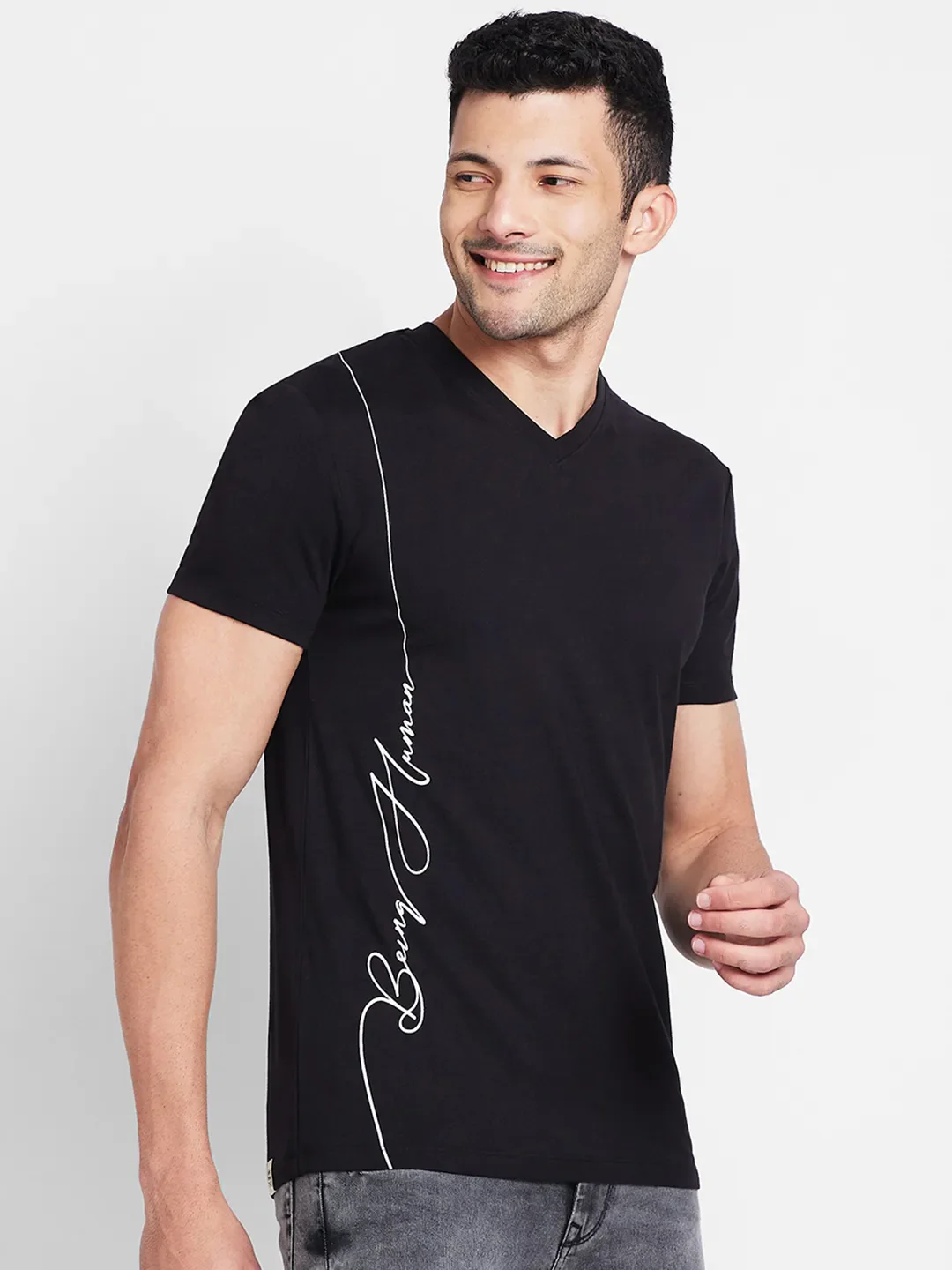 Black Regular Fit Men's Short Sleeves T-Shirt by Being Human Clothing - Image 4