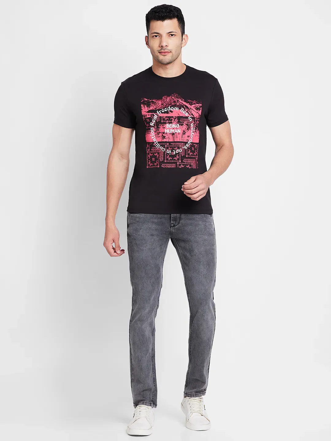 Black Regular Fit Round Neck Men's T-Shirt by Being Human Clothing - Image 2