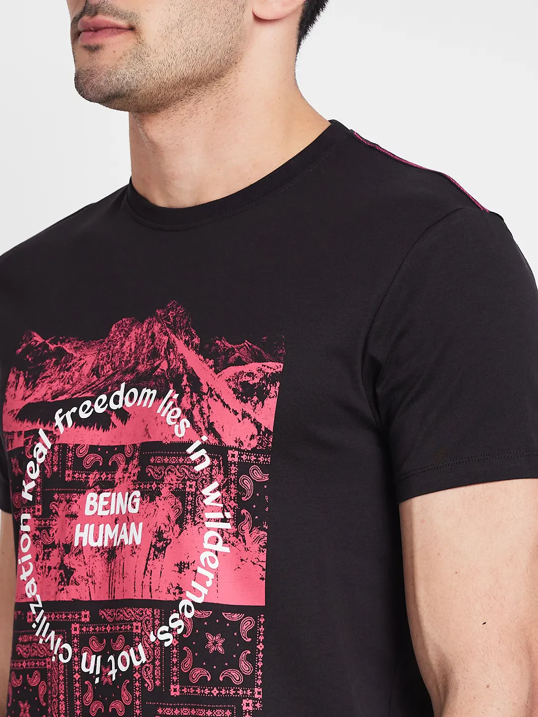 Black Regular Fit Round Neck Men's T-Shirt by Being Human Clothing - Image 5