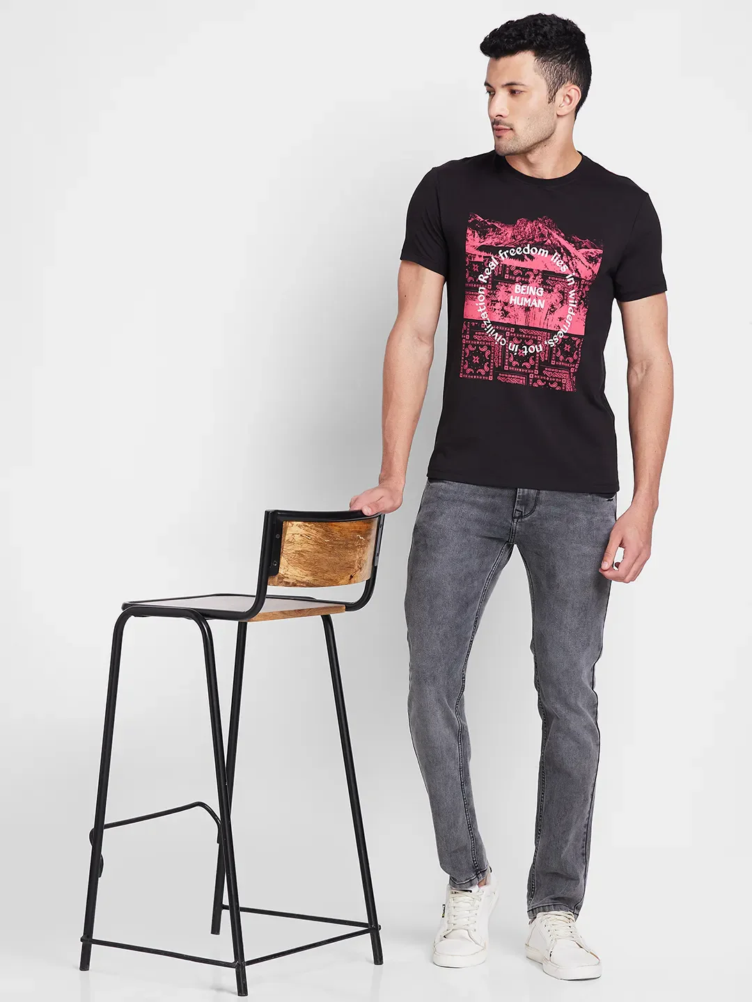 Black Regular Fit Round Neck Men's T-Shirt by Being Human Clothing - Image 6