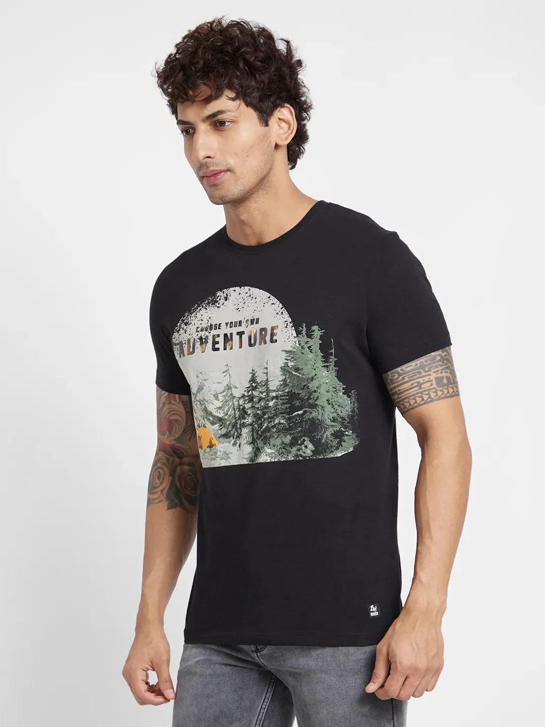 Black Regular Fit Round Neck Men's T-Shirt by Being Human Clothing - Image 3